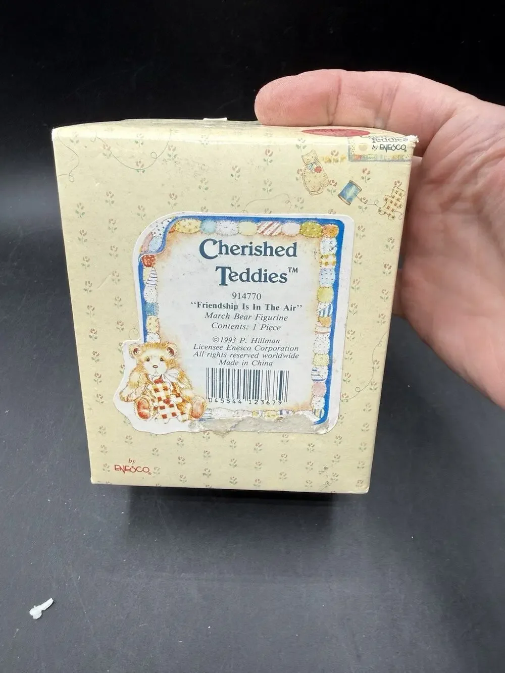Vtg Enesco Cherished Teddies March Birthday Bear Friendship Is In The Air NEW 1